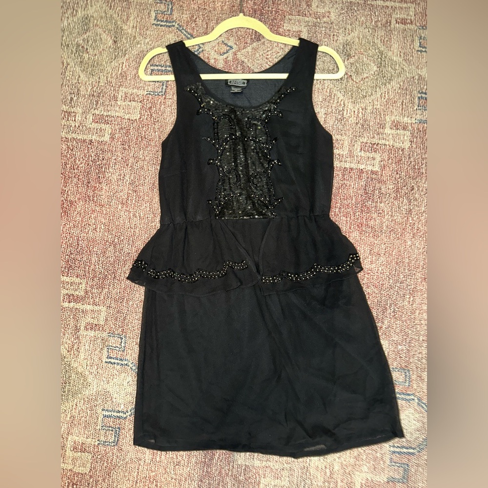 Angie tiered Beaded black mini scoop neck tank cocktail party dress size medium